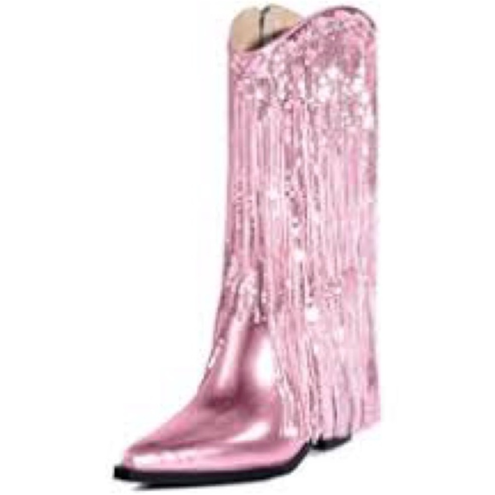 Pink Fringe Heeled Boots